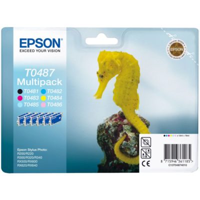Epson Seahorse T0487 Ink Cartridge, Black, Cyan, Light Cyan, Light Magenta, Magenta, Yellow Multipack, C13T04874010